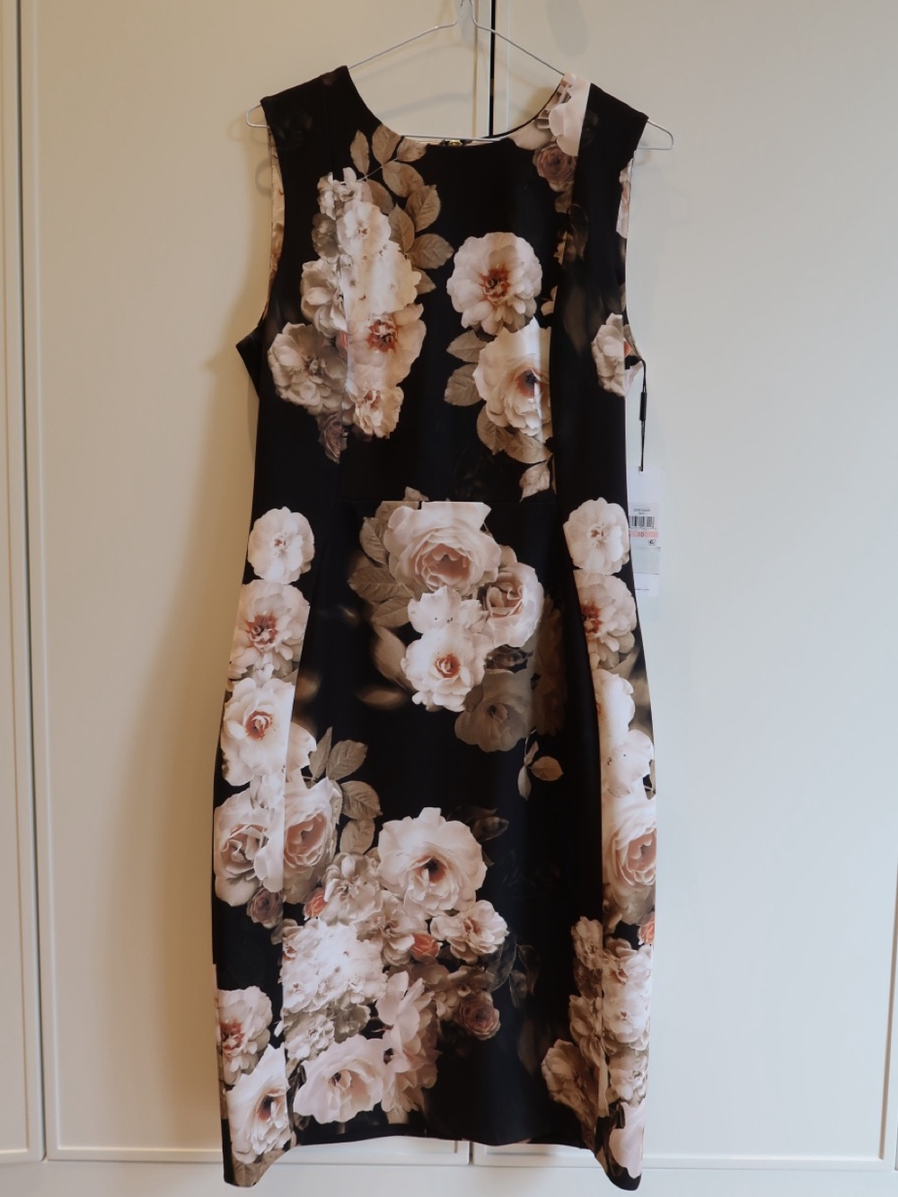 Calvin Klein Black Sheath Dress with Cream Floral Print